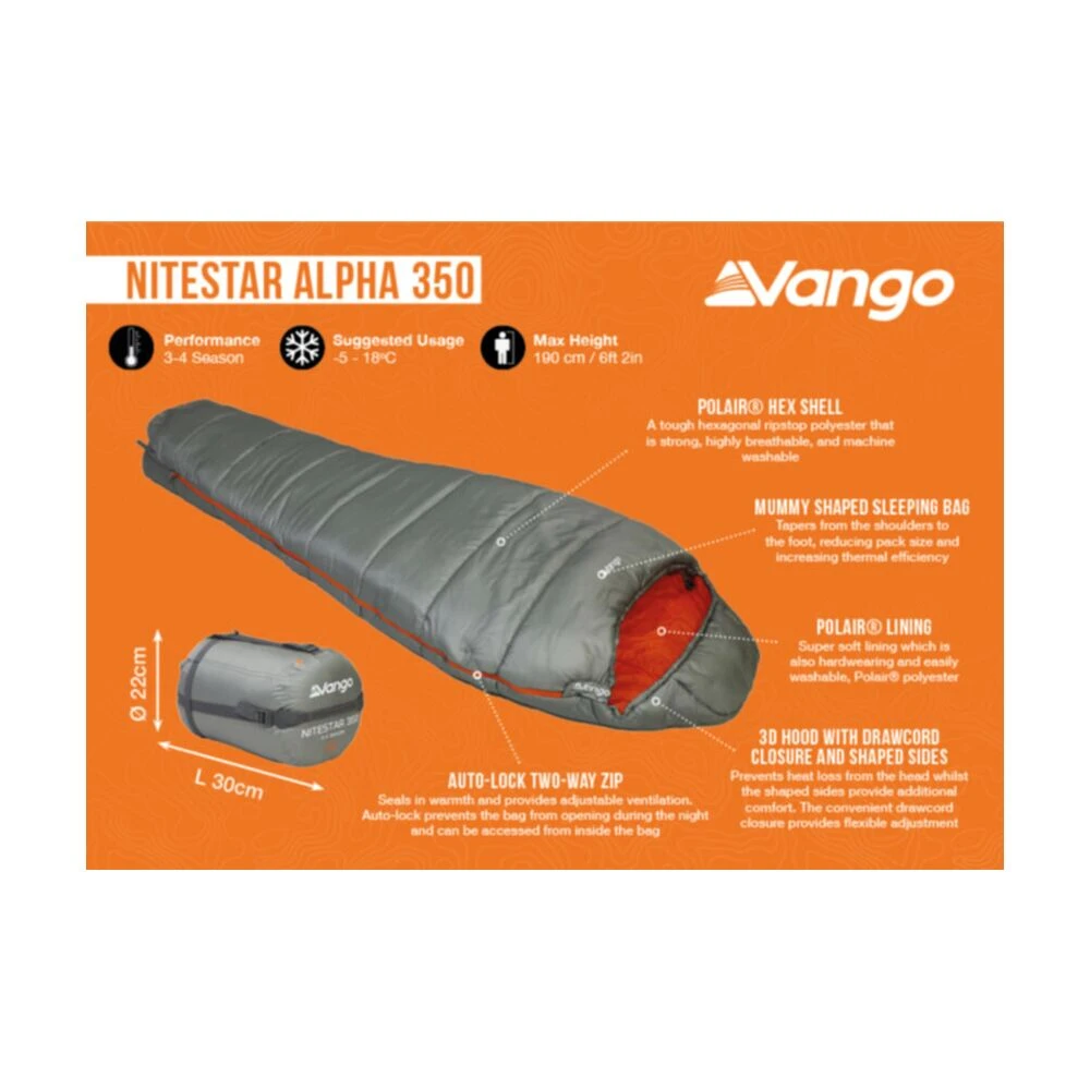 Vango Nitestar Alpha 350 Sleeping Bag (Fog) - Image 6