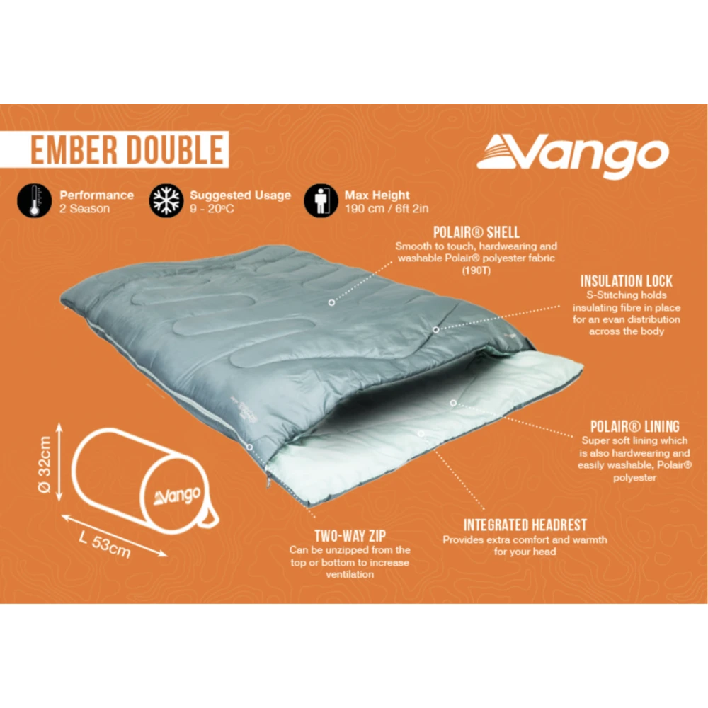 Vango Ember Double Sleeping Bag (Mineral Green) - Image 5