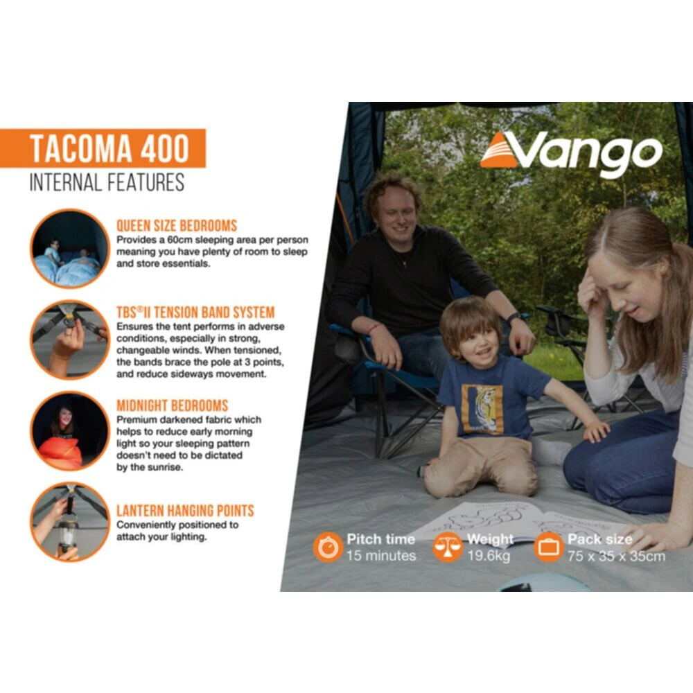 Vango Airbeam Vango Tacoma 400 Poled Tent Package (incl Footprint) - Image 13